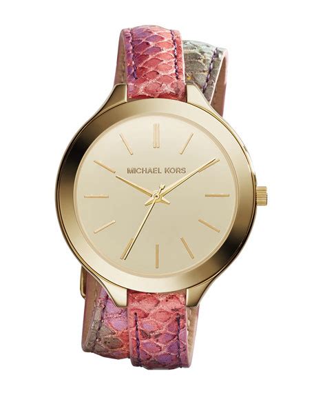 michael kors runway double-wrap python-print leather watch|Michael Kors Runway Champagne Dial Black Leather .